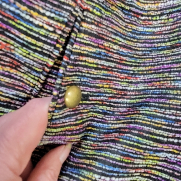 Loft Multicolor Tweed Skirt Brass Tone Buttons Size 00 Petite - Picture 4 of 14